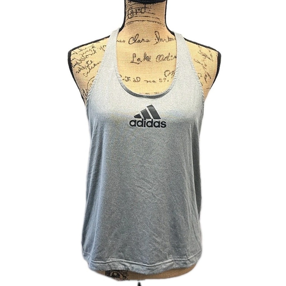 Adidas Gray Racerback Tank Top Striped Back Sleeveless Athletic Workout Top Sz M